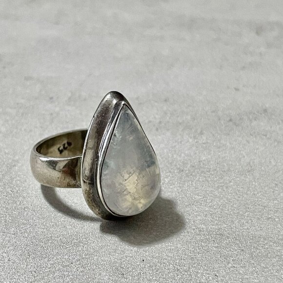 Genuine Pear Shape Moonstone Bezel Set Wide 925 Sterling Silver Band Ring 6.75 - Picture 6 of 10
